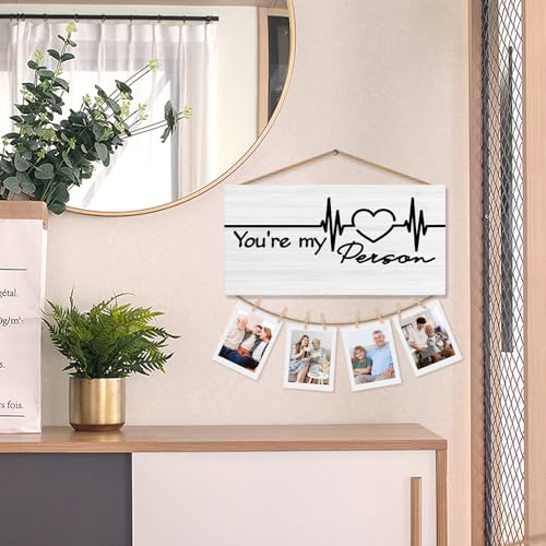 Rustic Wood Hanging Picture Frame Board with Clips for Wall Decor