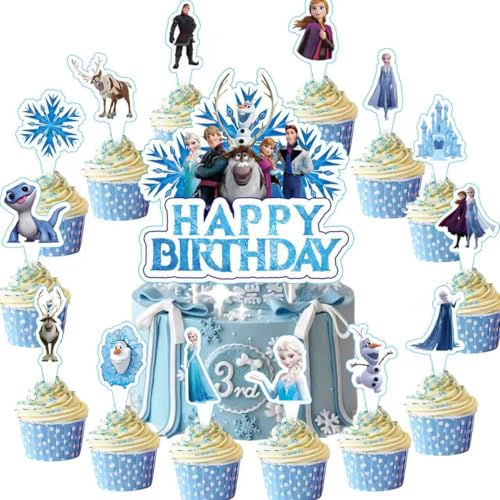 15-Piece Frozen Cartoon Cake Decoration Set with Cupcake Toppers