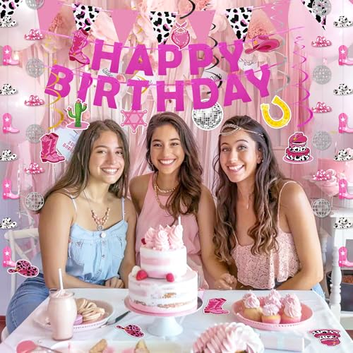 Cowgirl Disco Birthday Party Decorations - 23pcs Garland & Swirls