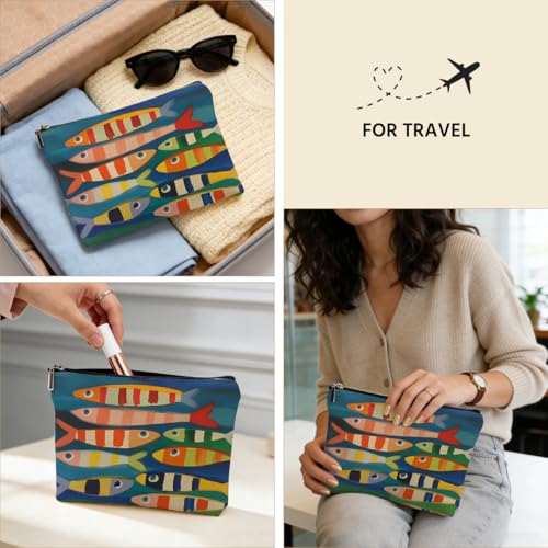 Fish Print Waterproof Makeup Bag & Travel Toiletry Pouch for Women
