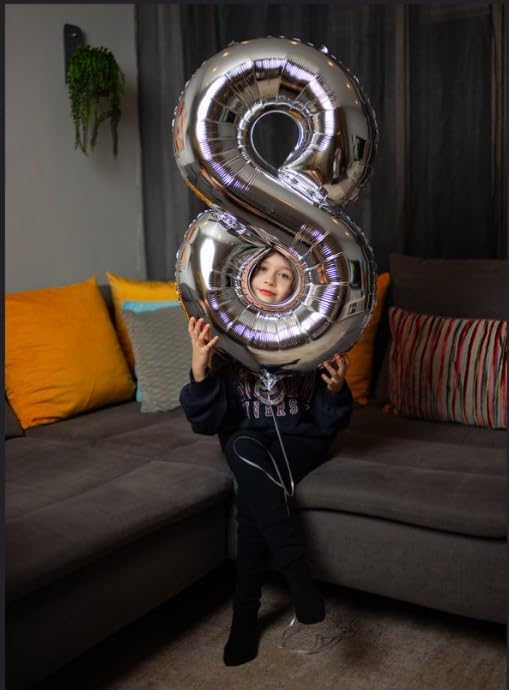 Silver 8 Balloon - 40 Inch Number Balloon for 8th Birthday Decorations | Perfect for Boys & Girls