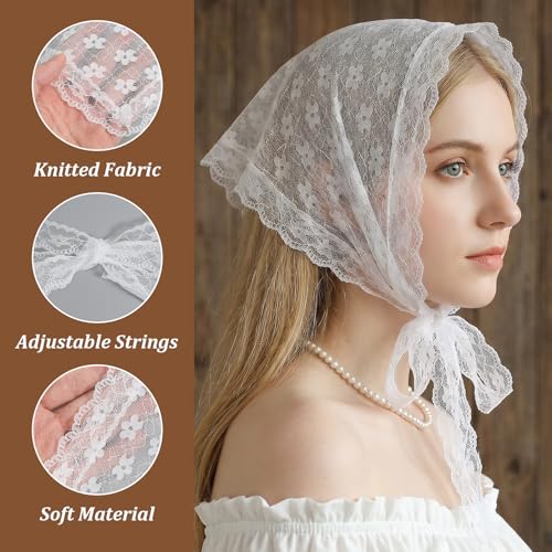 White Lace Head Scarf for Women - Boho Floral Hair Bandana