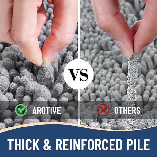 Arotive 30x20 Grey Chenille Bath Mat - Soft, Absorbent & Shaggy