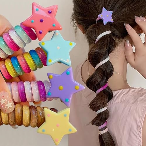 Spiral Hair Ties 4 Pcs Star Braided Telephone Cord Hair Scrunchies