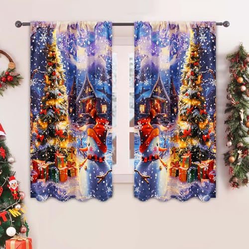 High Precision Blue Christmas Window Curtains 52x63 Inches - Pack of 2