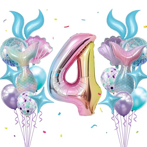 Mermaid Birthday Decorations 40 Inch Giant 4 Years Old Foil Balloons