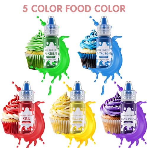 Cherrysea Liquid Food Coloring Set - 5 Vibrant Food Grade Dyes (5 x 0.25 oz)