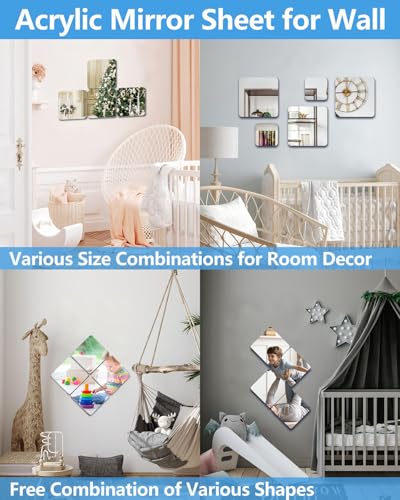Unbreakable Self-Adhesive Mirror Tiles - 4PCS 8"x8" for Kids
