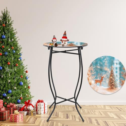 Deer Metal End Table - Christmas Round Coffee & Nightstand, Indoor Outdoor
