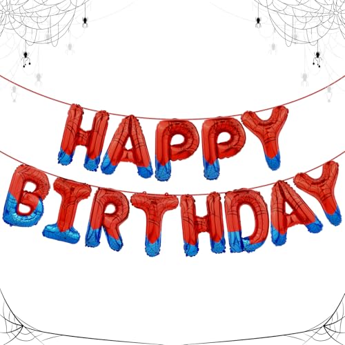 Spider Happy Birthday Foil Balloon Banner - Red Superhero Party Decor