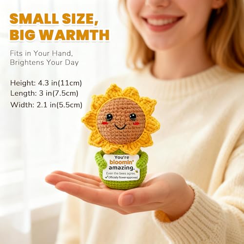 Crochet Sunflower Gift with Affirmation for Women - Cheerful Desk Decor