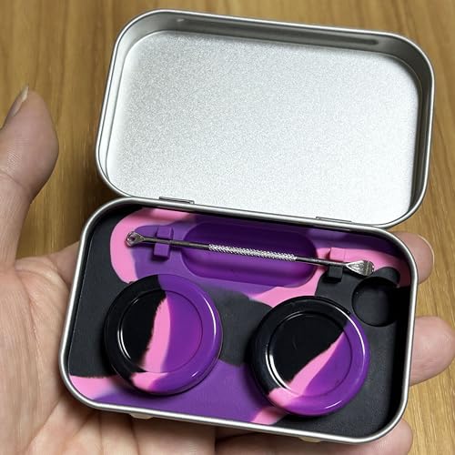 5ml Silicone Wax Containers with Tin Box & Spoon - Purple, Black, Pink