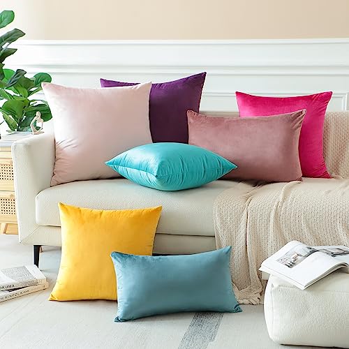 OTOSTAR Pack of 2 Hot Pink Velvet Throw Pillow Covers 18x18