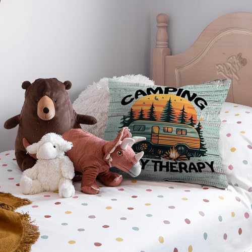 Rustic Camping Throw Pillow Cover - 18x18 Inch Flannel Camper Decor