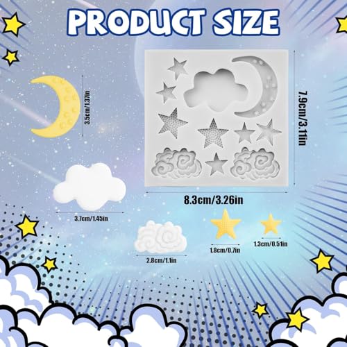 Asofelk Sky Theme Silicone Fondant Mold - Star, Moon & Cloud Candy & Cake Decorating Tool
