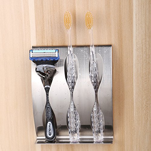 Wall-Mounted Stainless Steel Toothbrush Holder with Adhesive Shelf