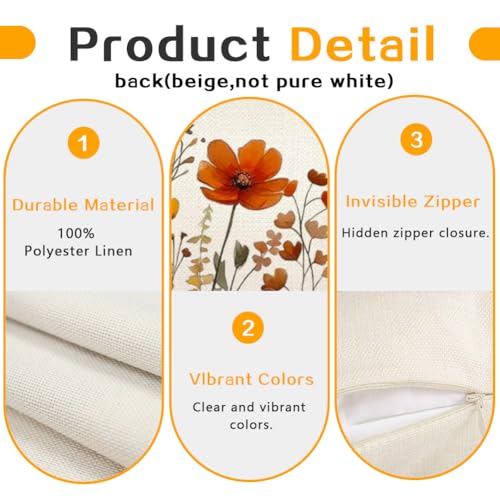 RABUSOFA Rust Floral Fall Throw Pillow Cover, 12x20 Inch Farmhouse Decor