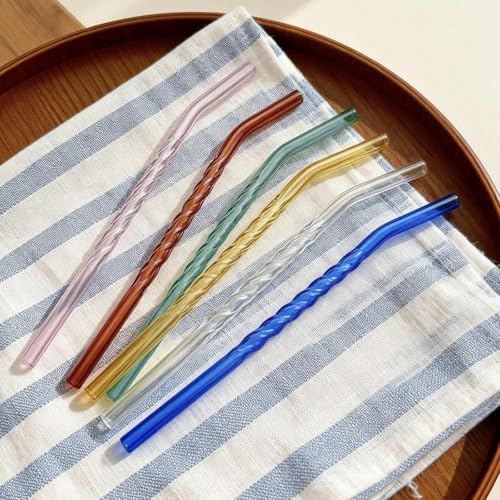 12 Pack Colorful Reusable Glass Straws with Cleaning Brushes