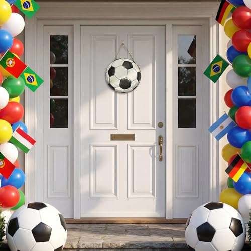 Smile Classic Soccer Ball Wooden Door Hanger - Hand-Painted Sports Decor