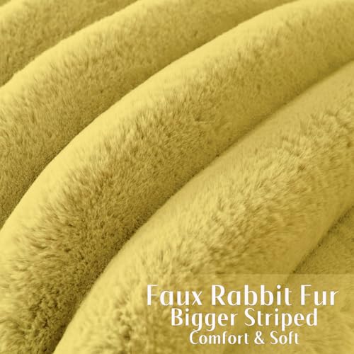 FUTEI Faux Rabbit Fur Throw Pillow Covers - 18x18 in, Mustard Yellow (Pack of 2)