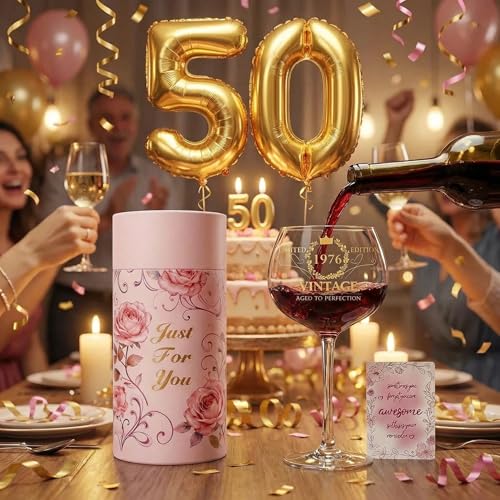Vintage 1976 Stemless Wine Glass - 50th Birthday Gift for Women (16 oz)