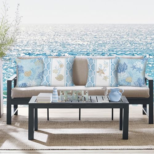 Bonhause Coastal Ocean Throw Pillow Covers, 18x18 Inch, Set of 4, Blue