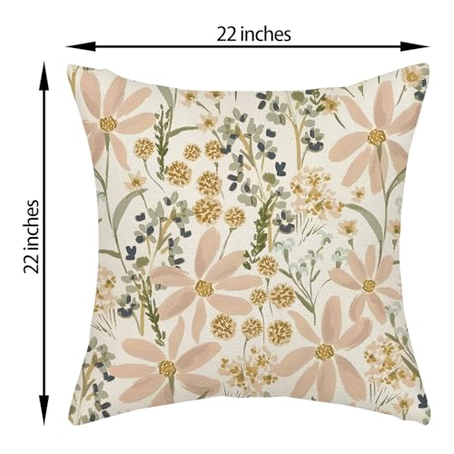 Gloteery Daisy Floral Throw Pillow Covers, 22x22 Inch Set of 2, Boho Decor