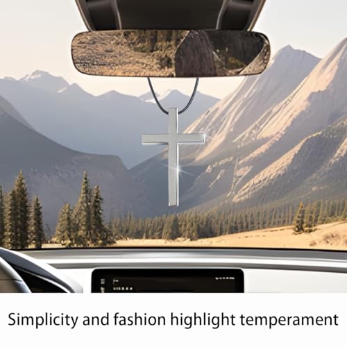 KHGUZ Metal Car Rearview Mirror Cross Hanging Ornament Silver