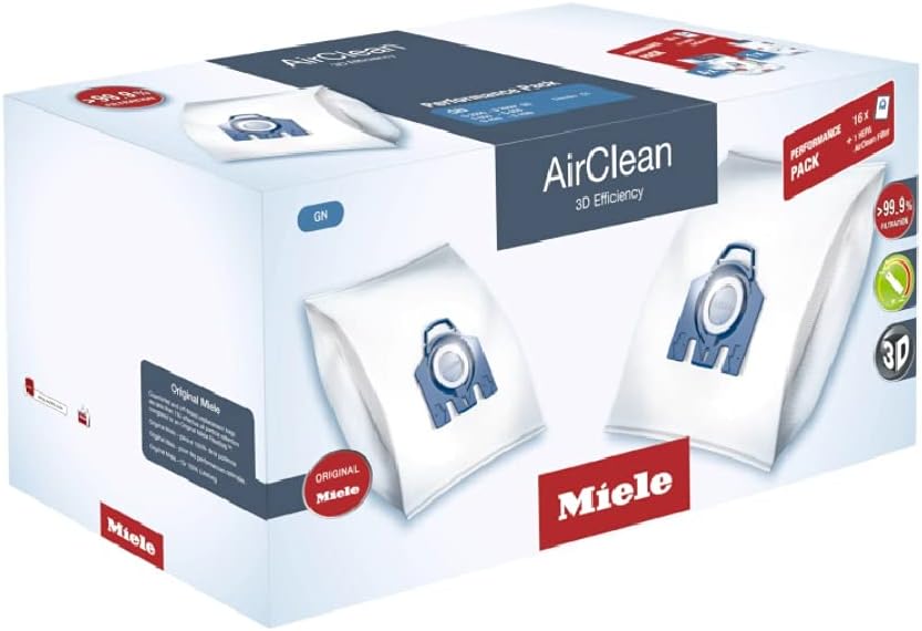 Miele Performance Pack AirClean 3D GN Vacuum Cleaner Bags - 16 Bags & 1 HEPA Filter Included