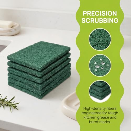 Green Kitchen Scrubbing Pads - 6-Pack Heavy Duty Scourers for Cookware