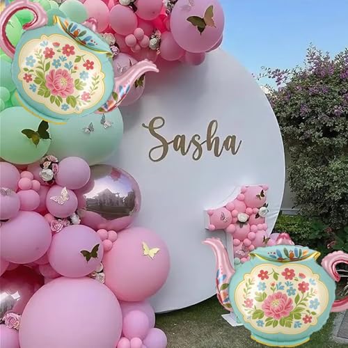 35" Green Blue Teapot Balloons - 4 Pcs Foil Tea Party Decorations