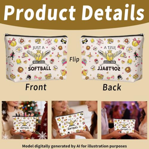 Softball Cosmetic Bag for Women and Girls Sports Makeup Pouch Gift