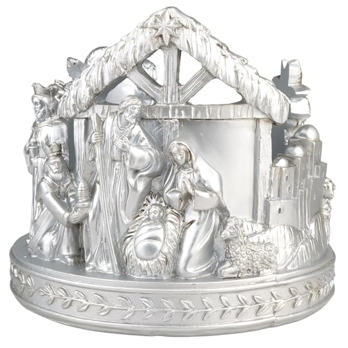 Nativity Scene Advent Wreath Candle Holder - Christmas Countdown Holy Family Centerpiece, 6x5.25 Inches