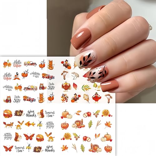 12Pcs Fall Fall Nail Art Stickers Autumn Water Decals Thanksgiving