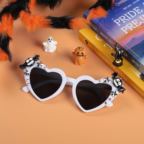 Gothic Heart Shaped Halloween Sunglasses - Bat Wing Pumpkin Design