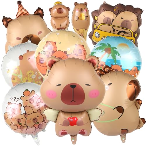 Capybara Birthday Party Decorations - 10 PCS Mylar Foil Balloons
