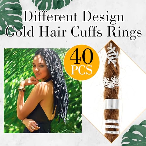 Mabor Silver Hair Cuffs for Braids - 40Pcs Adjustable Metal Dreadlock Rings