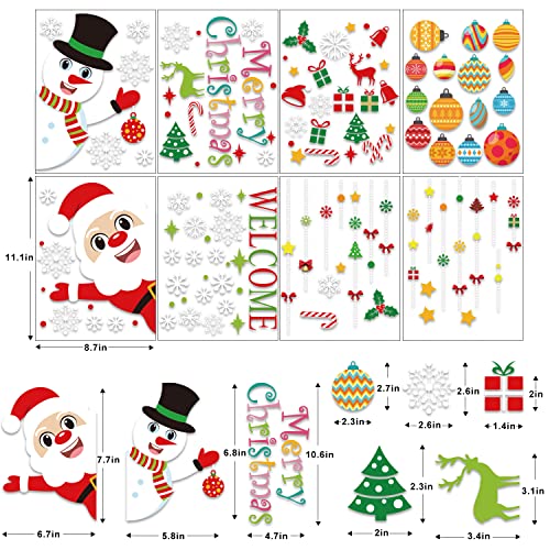 KIMOBER 150 PCS Christmas Window Clings - Santa, Snowman & Decor