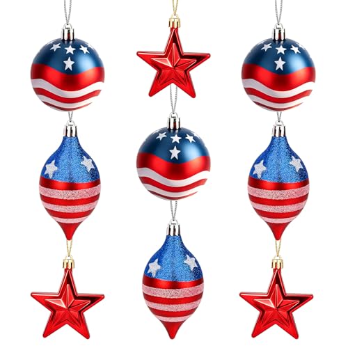 CAVETEE 4th of July USA Flag Ornaments Set - Hanging Decorations