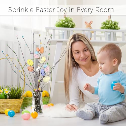 LERAO Easter Egg Decor Set with Artificial Vine Stems - 14 Pieces