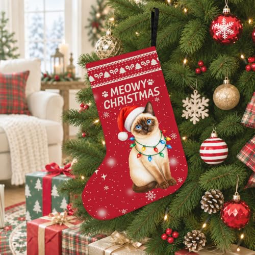 Siamese Cat Christmas Stocking - Red Holiday Decor for Cat Lovers