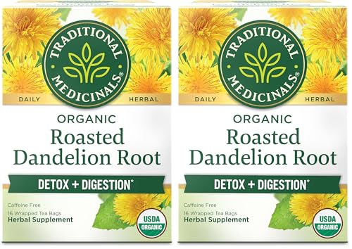 Organic Roasted Dandelion Root Tea - 16 Tea Bags (Pack of 2)