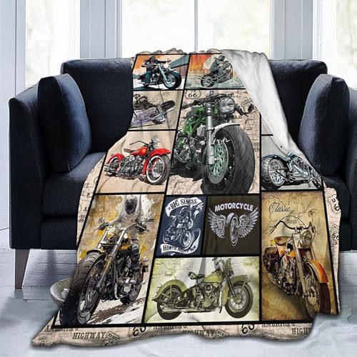 Cool Motorcycle Throw Blanket, Soft Flannel Fleece Gift for Riders 60"x50"