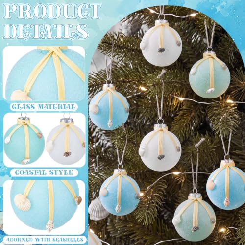 12 Pcs Coastal Christmas Tree Ornaments - Raffia Style, 2.36 Inch