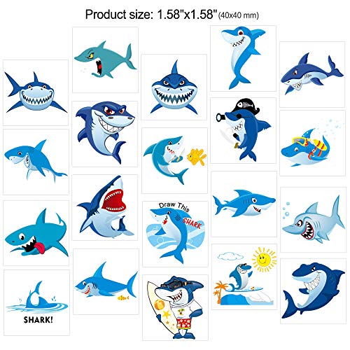 Konsait Shark Temporary Tattoos 100pcs - Kids Ocean Party Favors