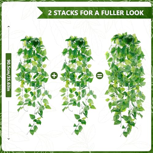 HOREAKHJ 2-Pack Faux Hanging Plants - Green Pothos Ivy Vines for Indoor & Outdoor Decor