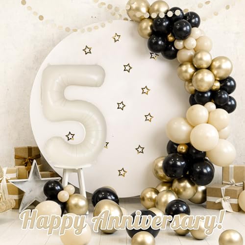 Cream Number 5 Balloon 40 Inch - Giant Foil Mylar Birthday Party Decoration