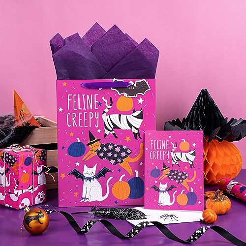 Halloween Gift Bag Set - 13" Cat Design with Card & Tissue Paper