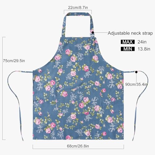 DILLMAN Floral Cotton Linen Apron for Women with Pockets
