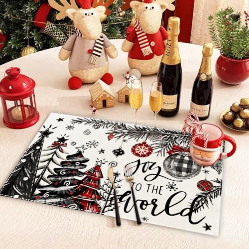 White Christmas Tree Placemats Set of 4 Holiday Table Decor for Kitchen & Dining